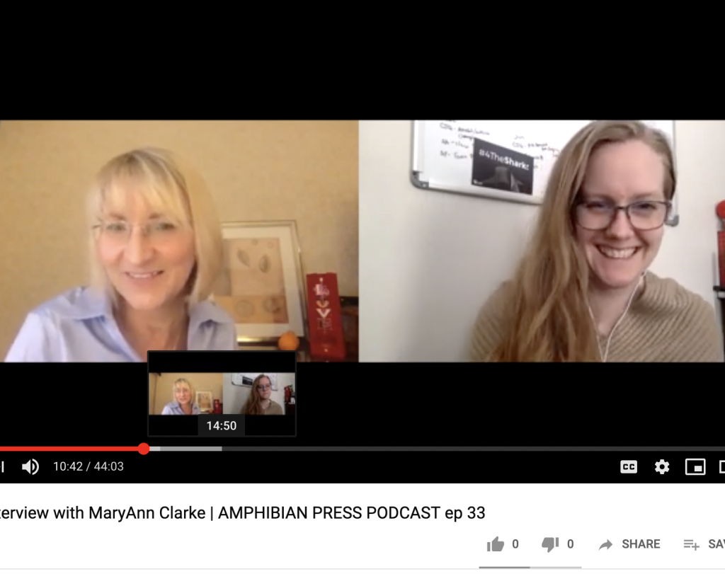 podcast interview MaryAnn Clarke with Marissa, Raven's quill Publishing for Amphibian Press Podcast