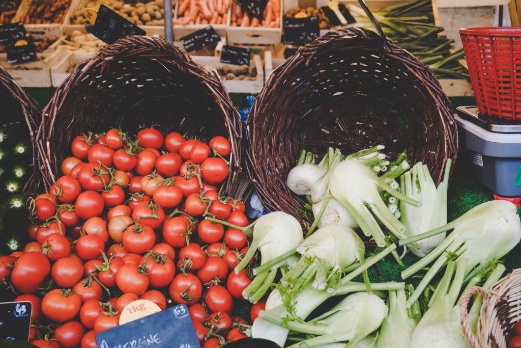tomatoes and fennel in a farmers market