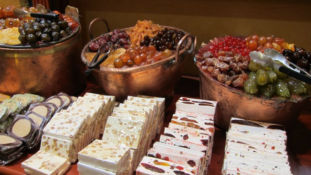 nougat and candied fruit in a shop in France