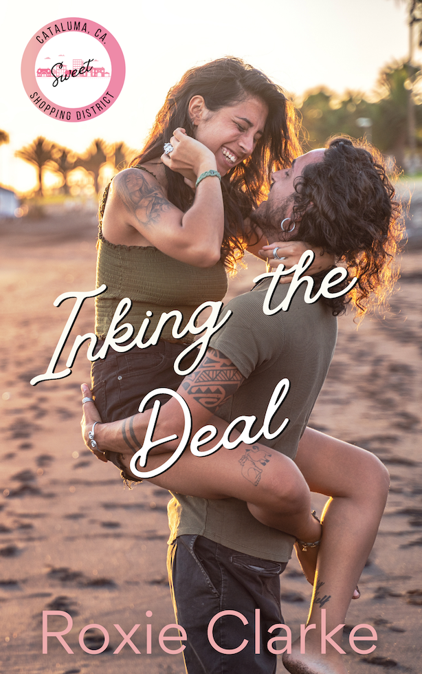 INking the Deal book cover, tattooed embrace on a California beach